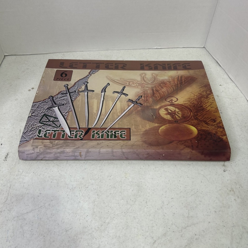 Vintage 6 Piece Miniature Sword Letter Opener Set with Display Box Fantasy Decor